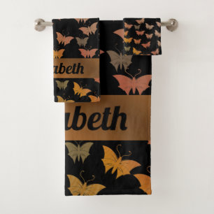 black bright, shiny, butterflies, exclusive bath t bath towel set