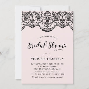 Black Brocade Lace Blush Bridal Shower Invitation
