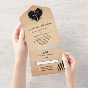 Black Broken Heart Second Marriage Wedding All In One Invitation