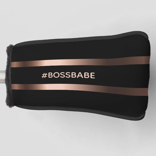 Black bronze bossbabe motivational elegant golf head cover (Front)