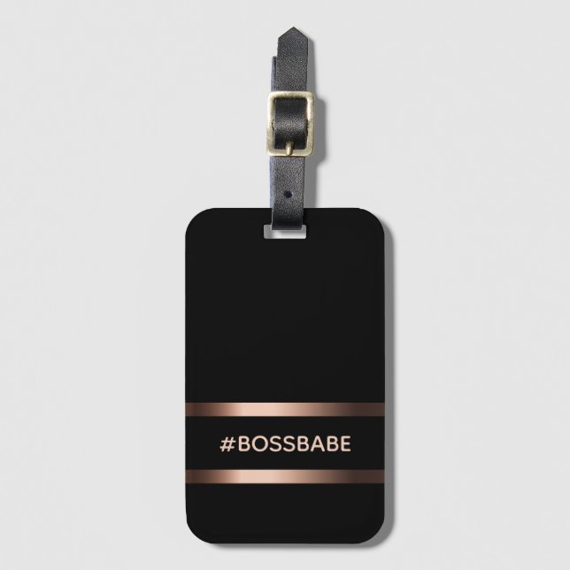 Black bronze bossbabe motivational elegant luggage tag (Front Vertical)
