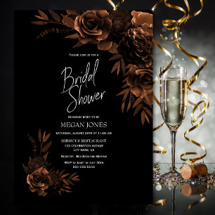 Black Bronze Floral Bridal Shower Invitation