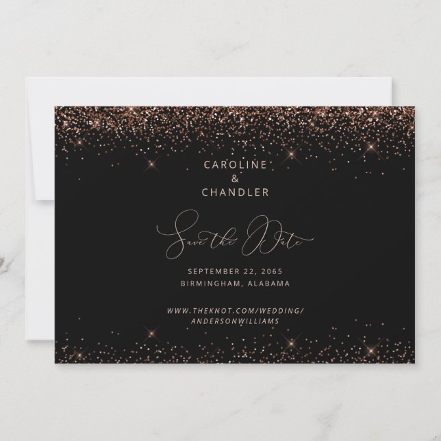 Black & Bronze Glitter Save the Date Glam Invitation (Front)