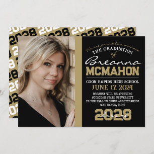 Black & Bronze Gold Graduation Photo Announcement