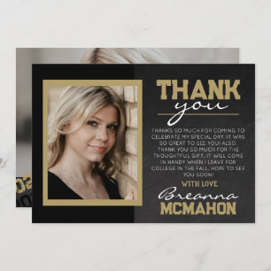 Black Bronze Gold Graduation Photo Thank You Card