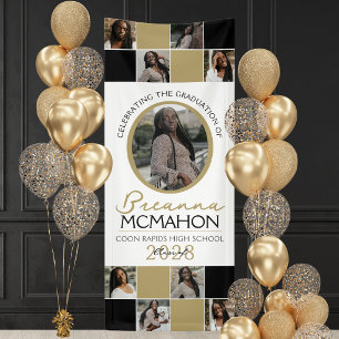 Black & Bronze Gold Photo Collage Graduation Vinyl Banner