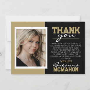 Black & Bronze Graduation Photo Thank You Card