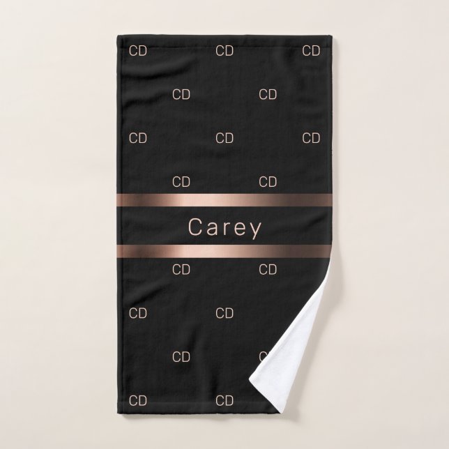 Black bronze monogram initials pattern name hand towel (Hand Towel)