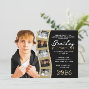 Black & Bronze Photo Filmstrip Graduation Collage Invitation