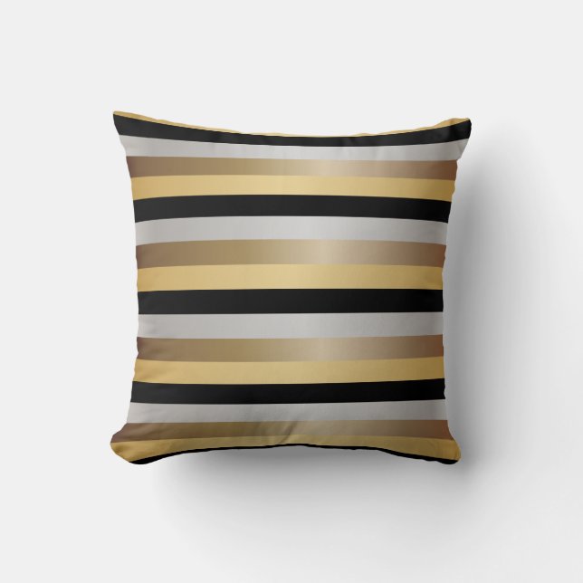 Black, Bronze, Silver and Gold Stripes Cushion (Front)