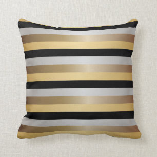 Black, Bronze, Silver and Gold Stripes Cushion