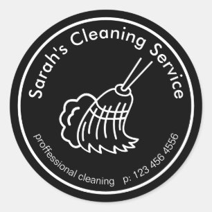 Black Broom Cleaning Service Logo Classic Round Sticker