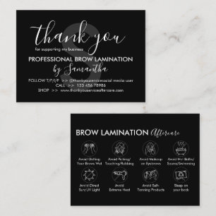 Black Brow Lamination Aftercare Advice Thank You Business Card