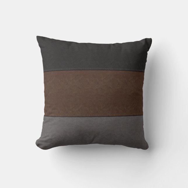 Black Brown and Gray Leather Look Cushion (Front)