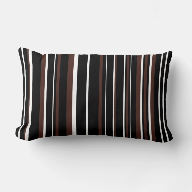 Black, Brown, and White Barcode Stripe Lumbar Cushion (Front)