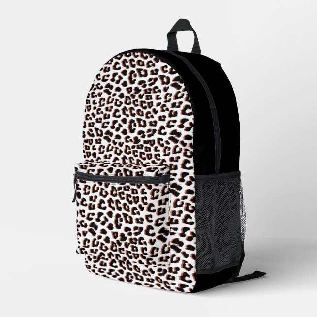 Black Brown and White Leopard Print  Printed Backpack (Back Corner Right)