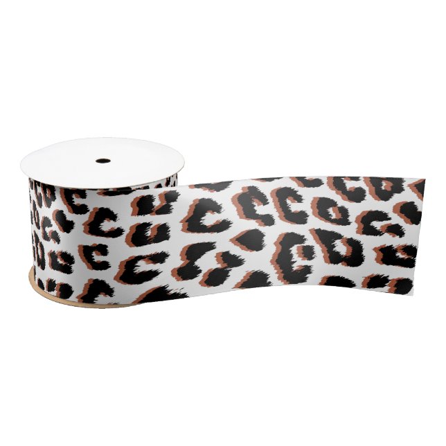 Black Brown and White Leopard Print  Satin Ribbon (Spool)