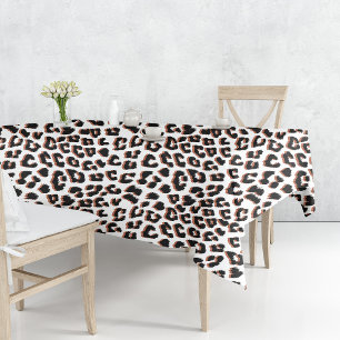 Black Brown and White Leopard Print Tablecloth