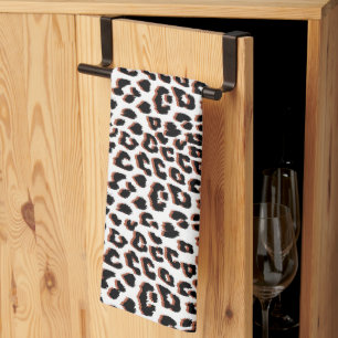 Black Brown and White Leopard Print  Tea Towel
