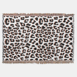 Black Brown and White Leopard Print  Throw Blanket