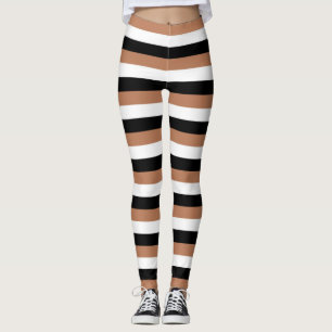 Black, Brown and White Stripes Leggings