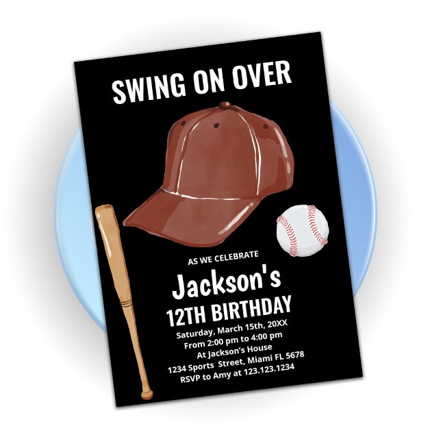 Black Brown Baseball Birthday Invitations (Creator Uploaded)