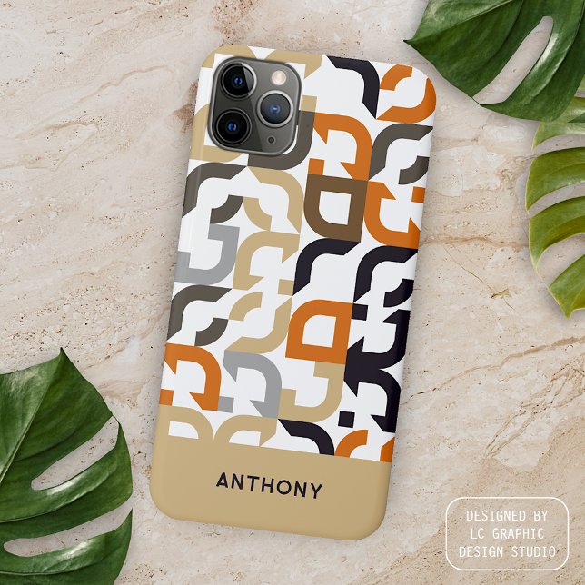 Black Brown Beige Orange Midcentury Art Pattern iPhone Case (Creator Uploaded)