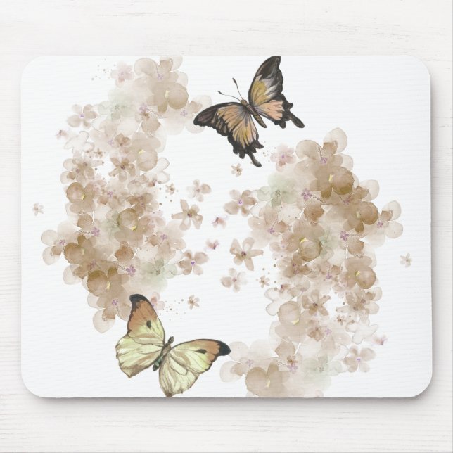 Black Brown butterflies with flowers Mouse Pad (Front)