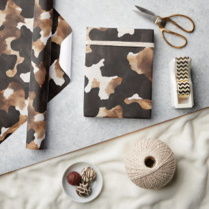Black Brown Cream Cow Print Birthday Wrapping Paper