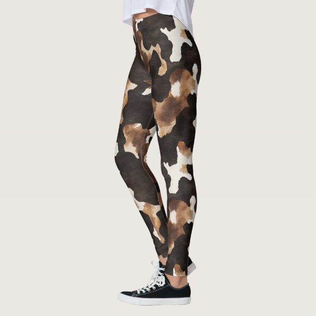 Black Brown Cream Cow Print Leggings (Left)