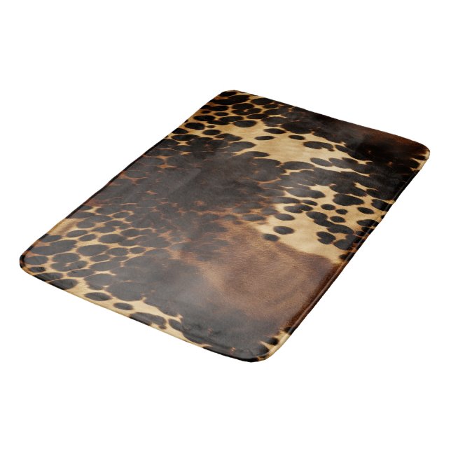 Black Brown Cream Cowhide Bath Mat (Angled)