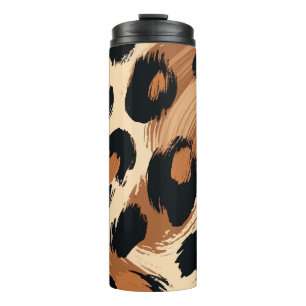 Black Brown Cream Painted Leopard Animal Print Thermal Tumbler