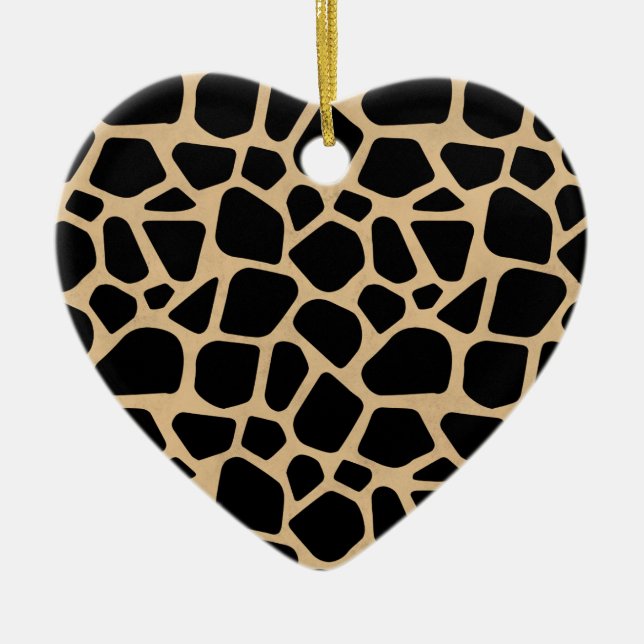 Black Brown Giraffe Print Ceramic Ornament (Front)