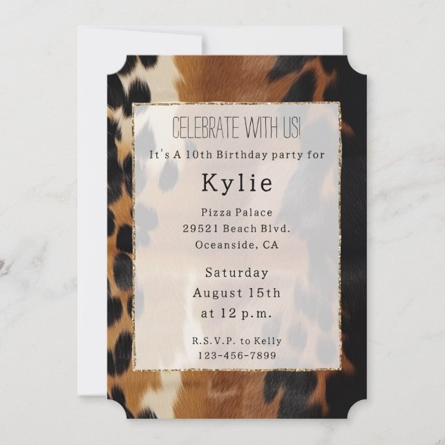 Black Brown Gold Cowhide Southwest  Invitation (Front)