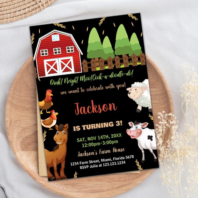 Black Brown Green Farm Birthday Invitations (Black Brown Green Farm Birthday Invitations)