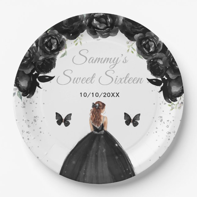 Black Brown Hair Princess Sweet Sixteen Paper Plate (Front)