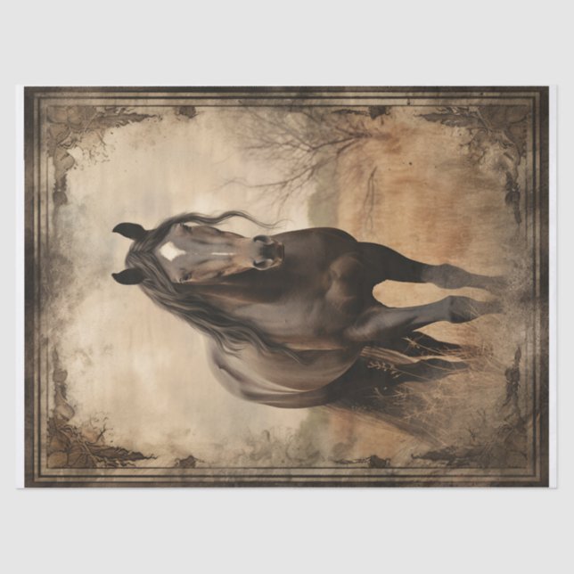 Black Brown Horse Decoupage Tissue Paper (Front)