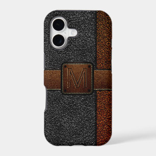 Black brown leather look brown tag