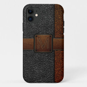 Black brown leather look brown tag iPhone 11 case