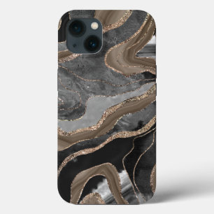 Black Brown Marble Agate Gold Glitter Glam #1  iPhone 13 Case