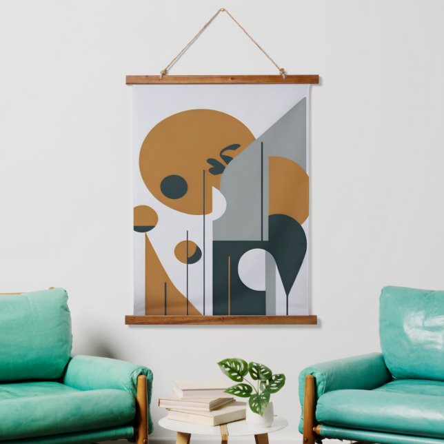 Black Brown Minimalist Abstract Landscape  Hanging Tapestry (Living Room)