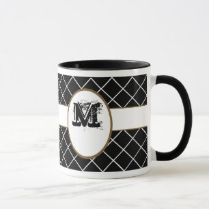 Black Brown Monogrammed Mens Mug