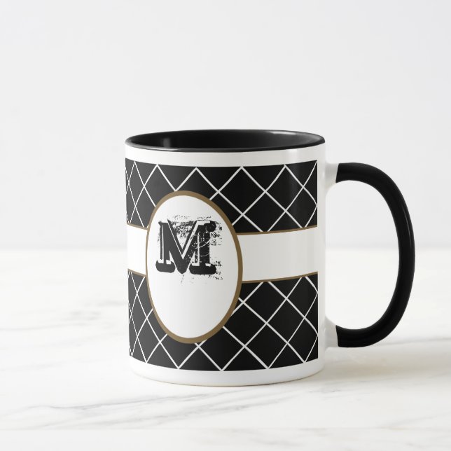 Black Brown Monogrammed Mens Mug (Right)