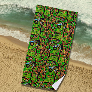 Black Brown on Green Abstract  Beach Towel