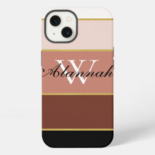 Black Brown Peach Pink Chic Colour Block Stripes  iPhone 13 Case