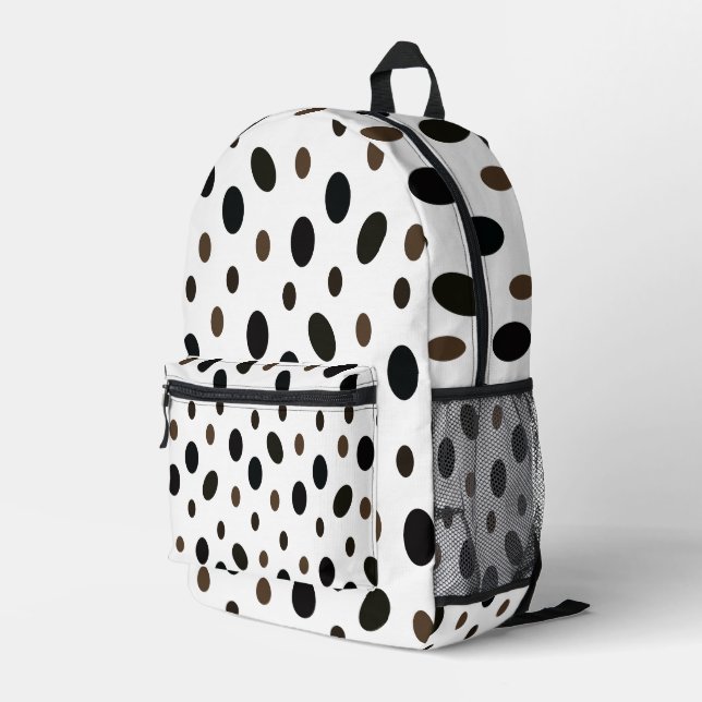 Black Brown Polka Dot Printed Backpack (Back Corner Right)