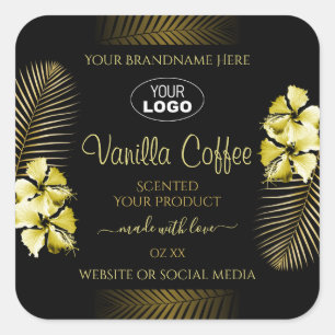 Black Brown Product Label Gold Hawaii Flowers Logo