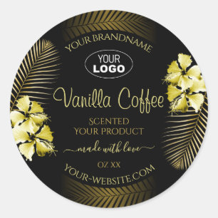 Black Brown Product Label Gold Hawaii Flowers Logo