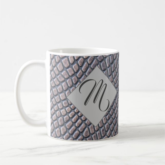 Black & Brown Snakeskin Look Personalised Initial Coffee Mug (Left)