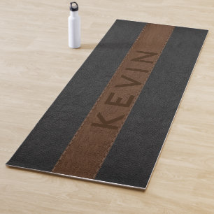 Black & brown stitched leather stripes yoga mat